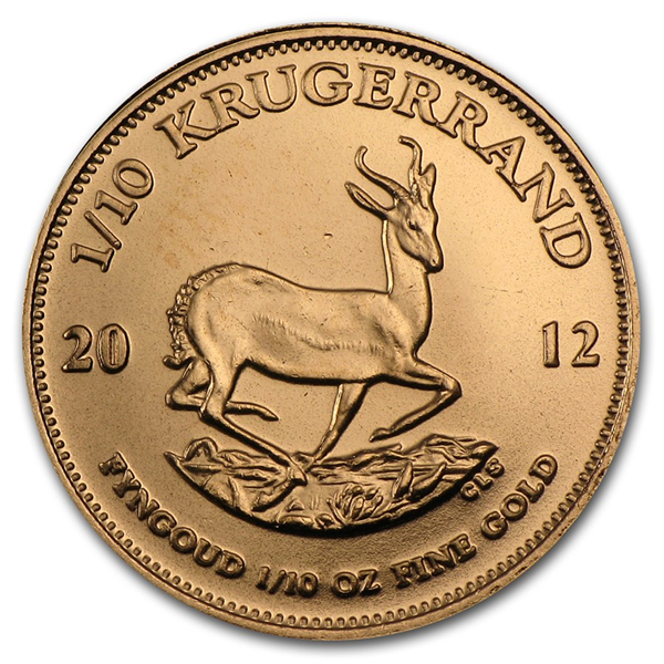Gold South African Krugerrand Coin 2012 - 1/10 oz